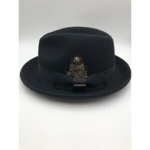 Vintage Biltmore 1917 Black 100% Wool Fedora Hat Feather Accent Men’s